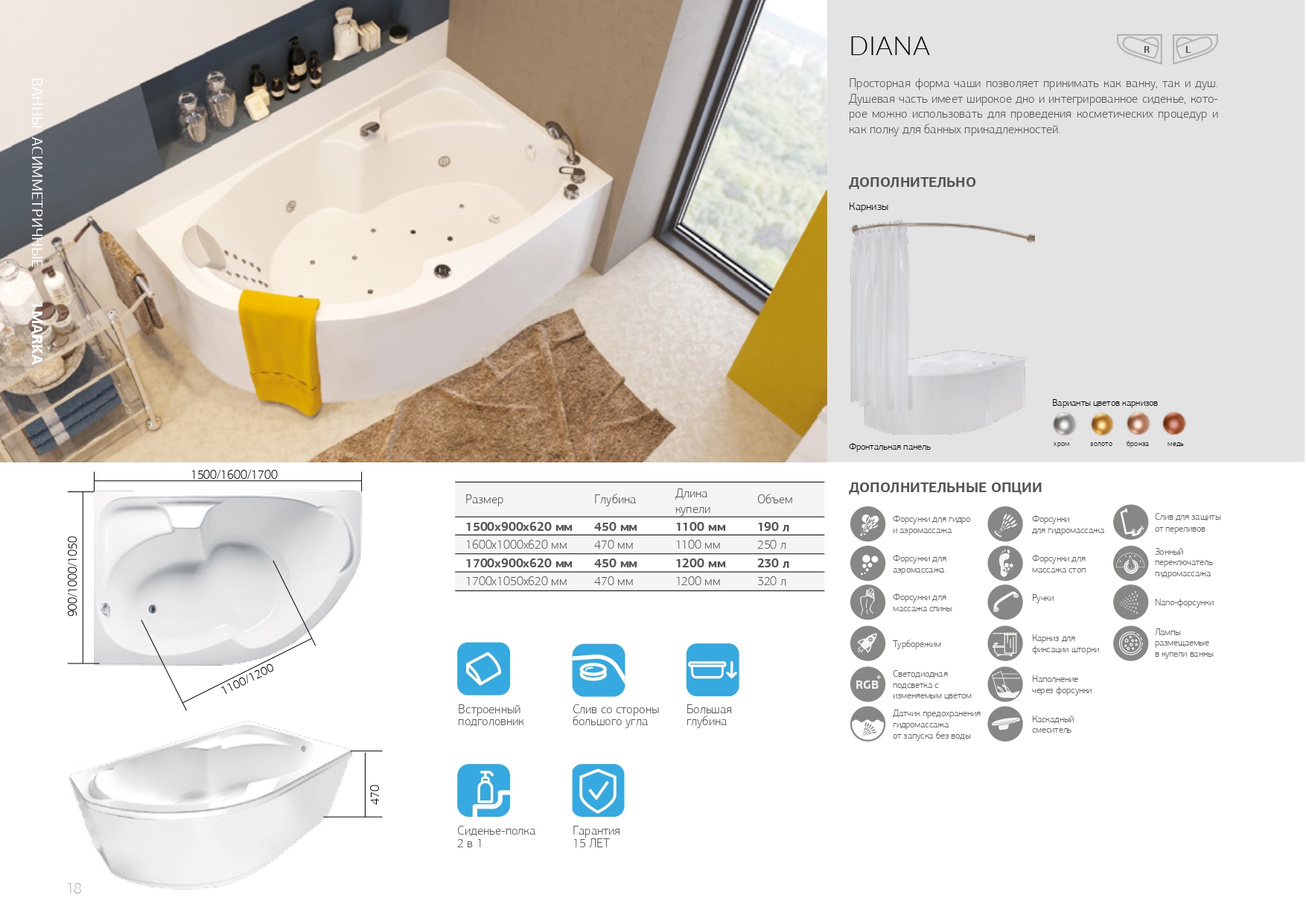 картинка Ванна DIANA 170x90 R магазин Gracia являющийся официальным дистрибьютором в России картинка Ванна DIANA 170x90 R от магазина Gracia