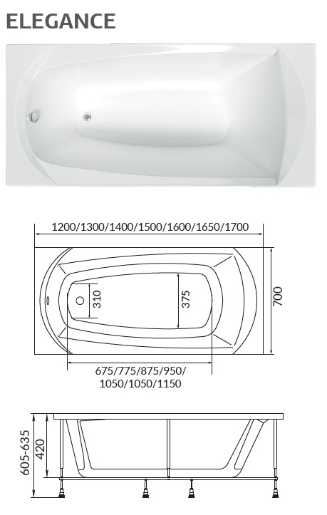 картинка Ванна ELEGANCE 165x70 магазин Gracia являющийся официальным дистрибьютором в России картинка Ванна ELEGANCE 165x70 от магазина Gracia