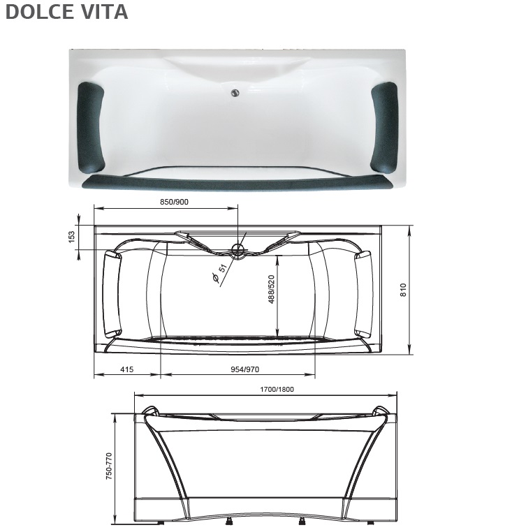 картинка Ванна DOLCE VITA 180x80 магазин Gracia являющийся официальным дистрибьютором в России картинка Ванна DOLCE VITA 180x80 от магазина Gracia