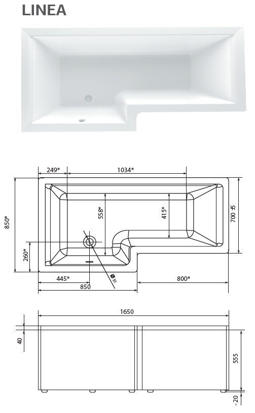 картинка Ванна LINEA 165x85 L магазин Gracia являющийся официальным дистрибьютором в России картинка Ванна LINEA 165x85 L от магазина Gracia