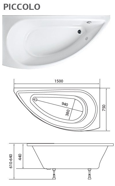 картинка Ванна PICCOLO 150x75 R магазин Gracia являющийся официальным дистрибьютором в России картинка Ванна PICCOLO 150x75 R от магазина Gracia